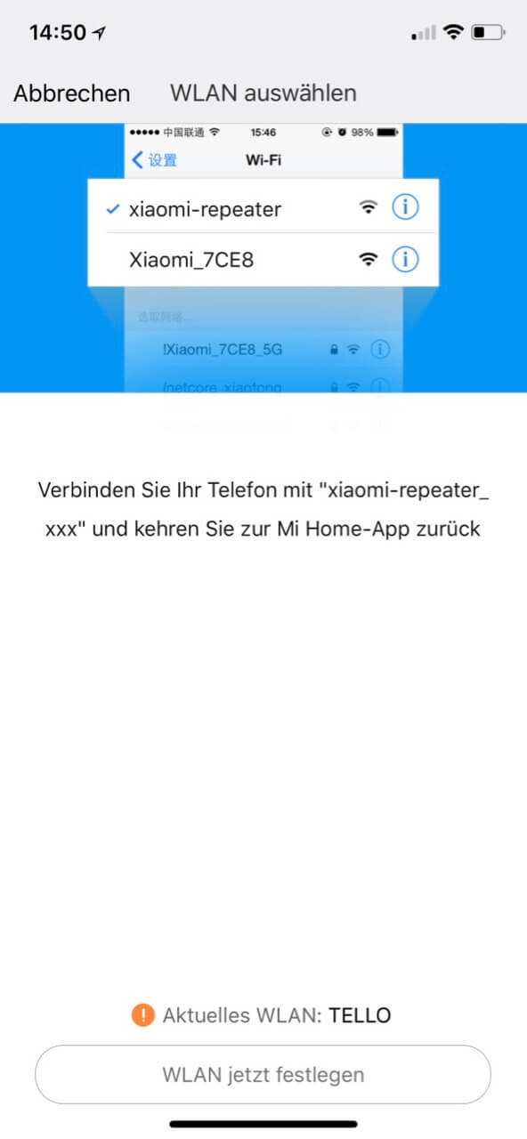 Schritt 2 Tello mit Xiaomi Mi WiFi Repeater verbinden